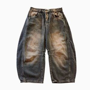 We The Free Lucky You Mid Rise Barrel Jeans Faded Black Acid Wash Women 29 Short